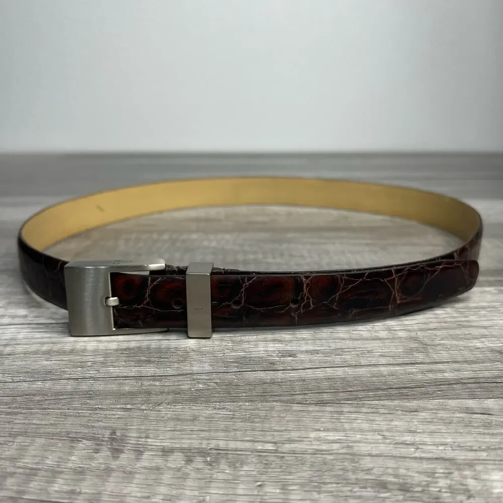 Anne Klein Crocodile Print Italian Leather Belt Old Money Aesthetic